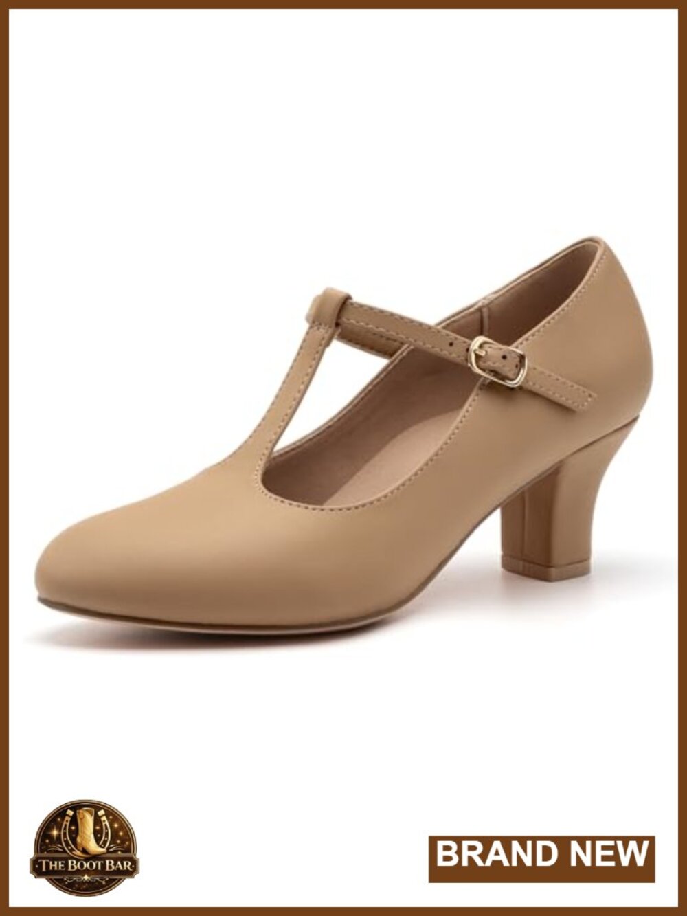 Women's Leather T-Strap Character Dance Shoes 2.5" Heel with Adjustable Buckle